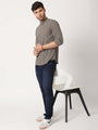 Amswan Premium Men'S Grey Crinkle Cotton Shirt - Mandarin Collar, Long Sleeves