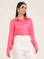 Women'S Premium Ballerina Pink Regular Fit Solid Satin Shirt