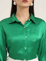 Women'S Premium Shamrock Green Regular Fit Solid Satin Shirt