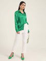 Women'S Premium Shamrock Green Regular Fit Solid Satin Shirt
