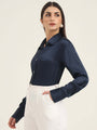 Women'S Premium Navy Regular Fit Solid Satin Shirt
