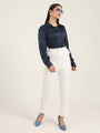 Women'S Premium Navy Regular Fit Solid Satin Shirt