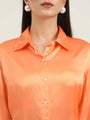 Women'S Premium Crimson Orange Regular Fit Solid Satin Shirt