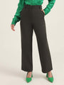 Women'S Luxury Banana Crepe Olive Straight Fit With Flap Pocket Trouser