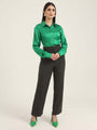 Women'S Luxury Banana Crepe Olive Straight Fit With Flap Pocket Trouser