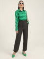 Women'S Luxury Banana Crepe Olive Straight Fit With Flap Pocket Trouser