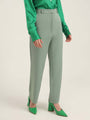 Women'S Luxury Banana Crepe Sage Green Straight Fit With Flap Pocket Trouser