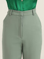 Women'S Luxury Banana Crepe Sage Green Straight Fit With Flap Pocket Trouser