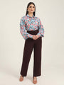 Women'S Luxury Banana Crepe Dark Choclate Straight Fit With Flap Pocket Trouser