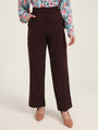 Women'S Luxury Banana Crepe Dark Choclate Straight Fit With Flap Pocket Trouser
