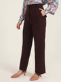Women'S Luxury Banana Crepe Dark Choclate Straight Fit With Flap Pocket Trouser