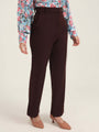 Women'S Luxury Banana Crepe Dark Choclate Straight Fit With Flap Pocket Trouser
