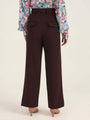 Women'S Luxury Banana Crepe Dark Choclate Straight Fit With Flap Pocket Trouser