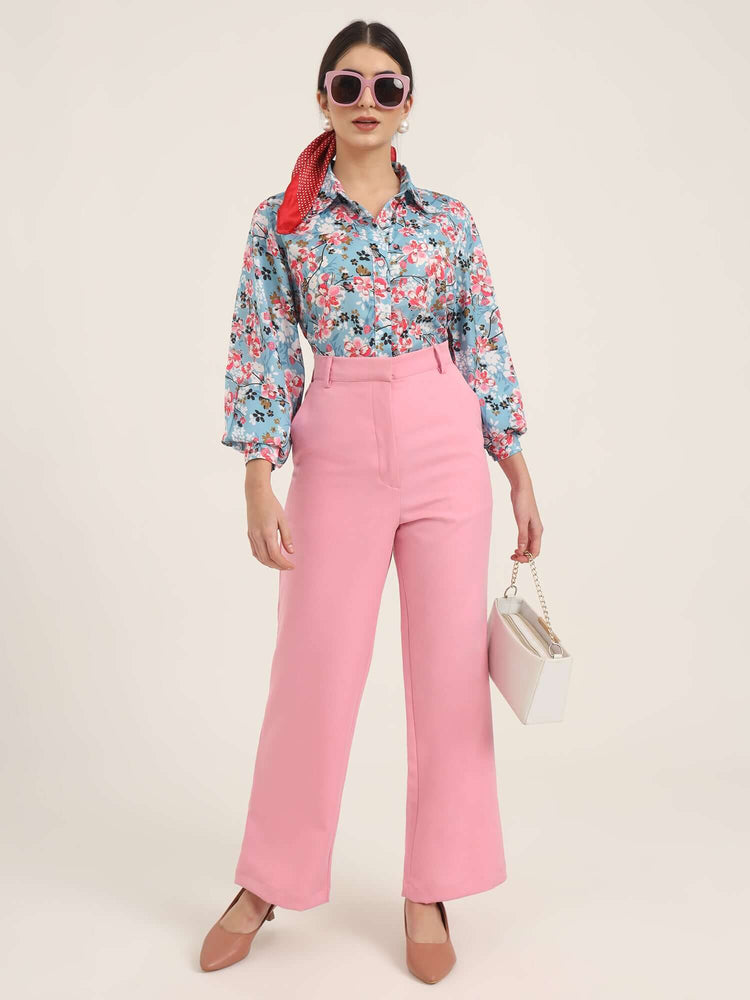 Women'S Luxury Banana Crepe Rose Pink Straight Fit With Flap Pocket Trouser