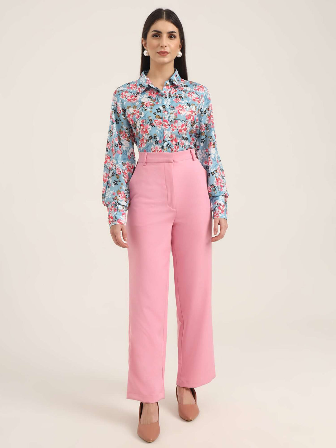 Women'S Luxury Banana Crepe Rose Pink Straight Fit With Flap Pocket Trouser
