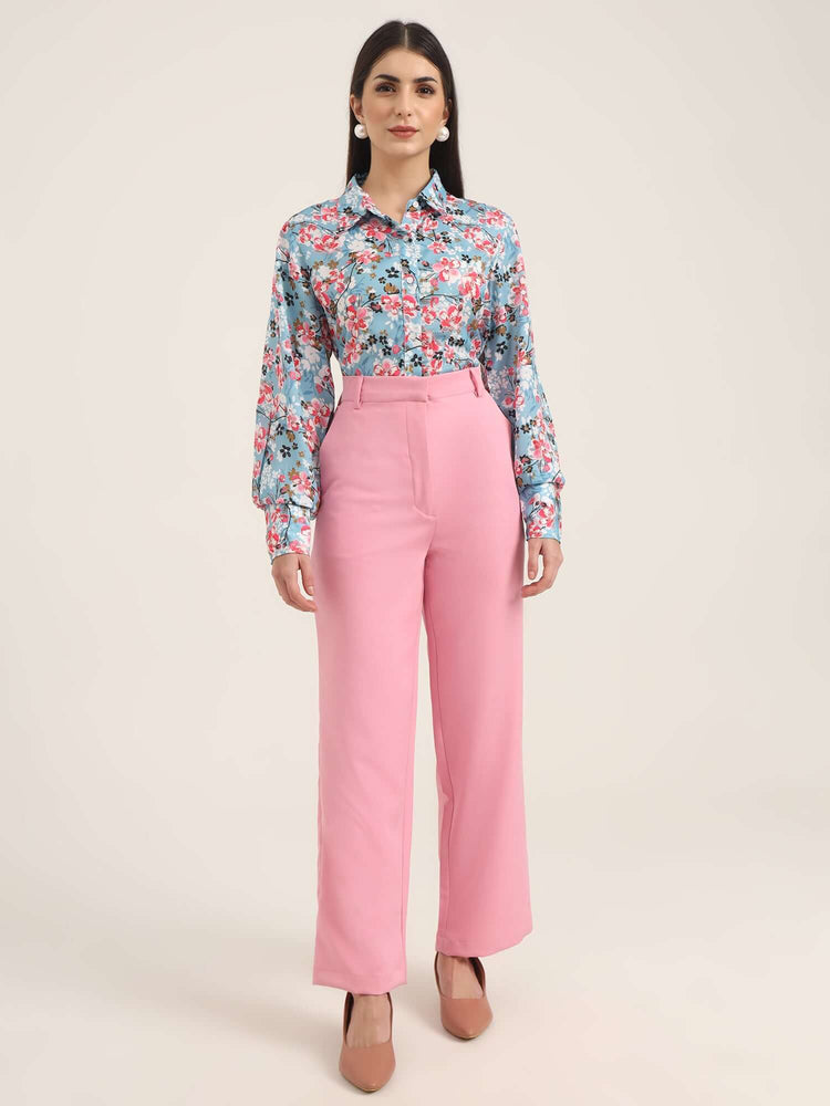 Women'S Luxury Banana Crepe Rose Pink Straight Fit With Flap Pocket Trouser