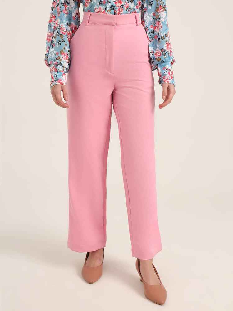 Women'S Luxury Banana Crepe Rose Pink Straight Fit With Flap Pocket Trouser