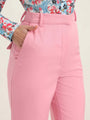 Women'S Luxury Banana Crepe Rose Pink Straight Fit With Flap Pocket Trouser