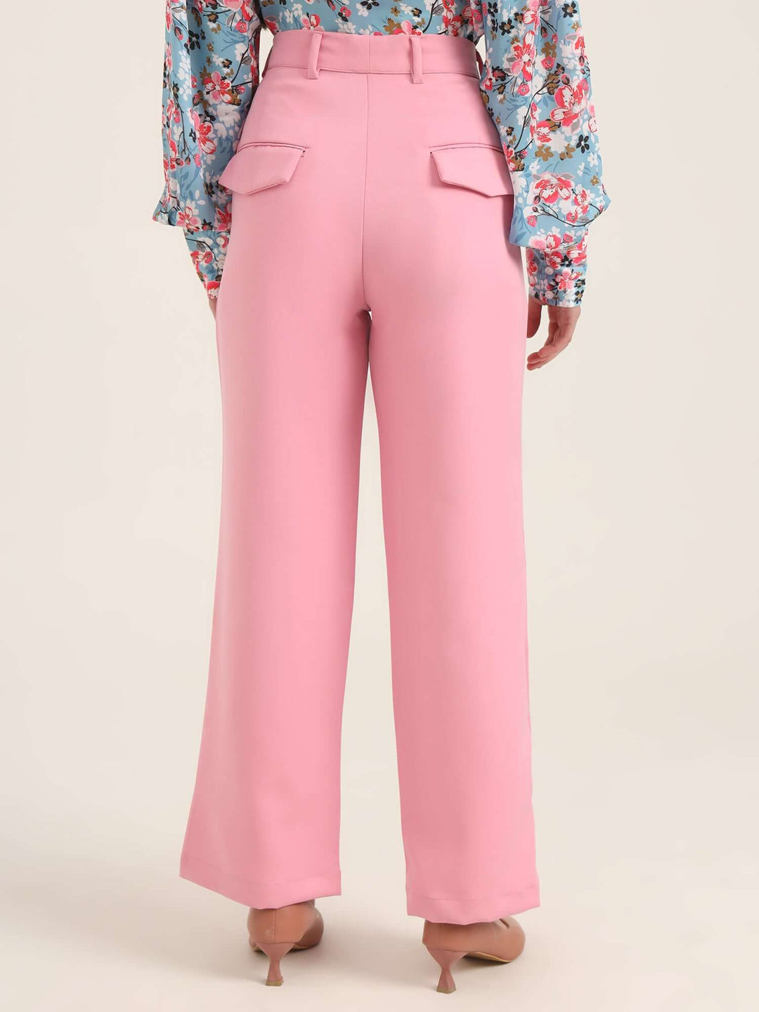 Women'S Luxury Banana Crepe Rose Pink Straight Fit With Flap Pocket Trouser