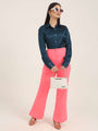 Women'S Luxury Banana Crepe Hot Pink Flared Trouser With Slash Pocket