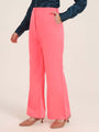 Women'S Luxury Banana Crepe Hot Pink Flared Trouser With Slash Pocket
