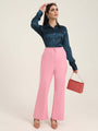 Women'S Luxury Banana Crepe Rose Pink Flared Trouser With Slash Pocket