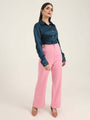 Women'S Luxury Banana Crepe Rose Pink Flared Trouser With Slash Pocket