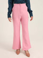 Women'S Luxury Banana Crepe Rose Pink Flared Trouser With Slash Pocket