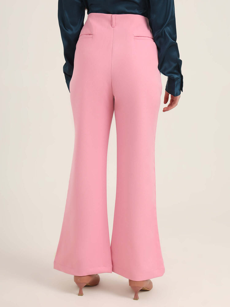 Women'S Luxury Banana Crepe Rose Pink Flared Trouser With Slash Pocket
