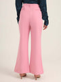 Women'S Luxury Banana Crepe Rose Pink Flared Trouser With Slash Pocket