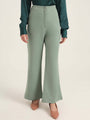 Women'S Luxury Banana Crepe Sage Green Flared Trouser With Slash Pocket