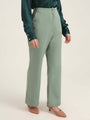 Women'S Luxury Banana Crepe Sage Green Flared Trouser With Slash Pocket
