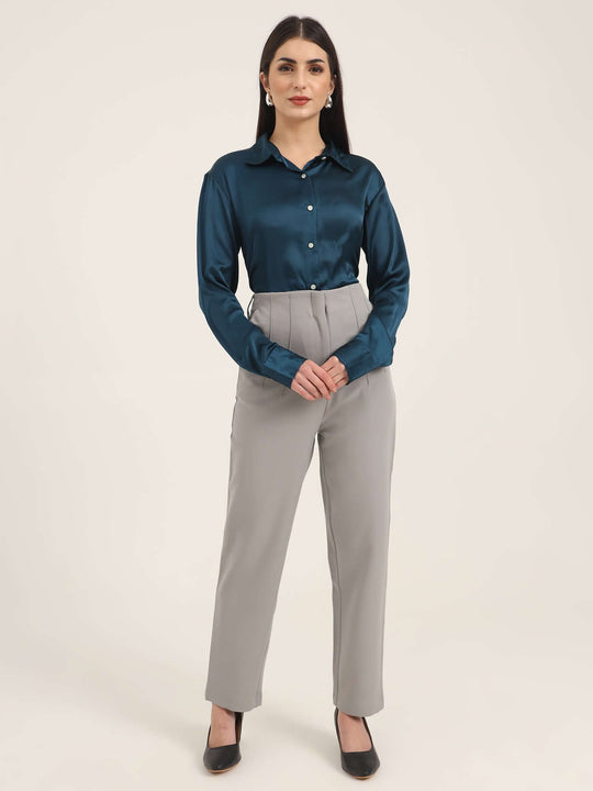 Women'S Luxury Banana Crepe Carbon Skin Fit With Multi Pleated Trouser