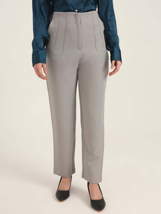 Women'S Luxury Banana Crepe Carbon Skin Fit With Multi Pleated Trouser