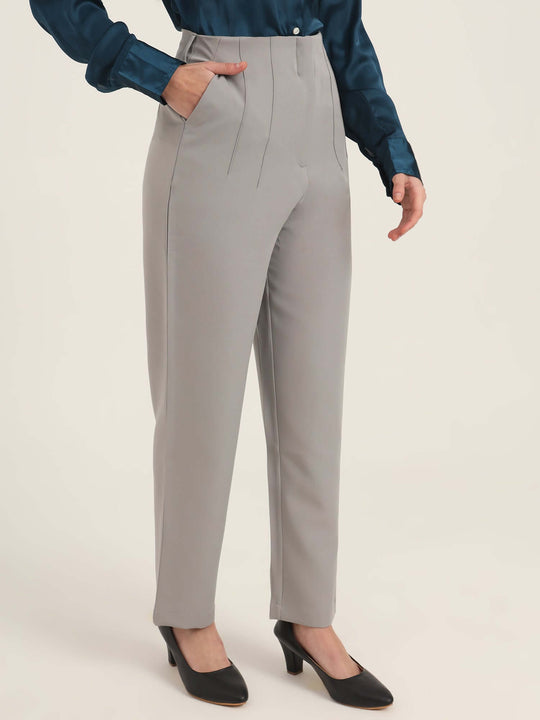 Women'S Luxury Banana Crepe Carbon Skin Fit With Multi Pleated Trouser