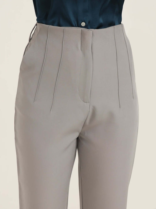Women'S Luxury Banana Crepe Carbon Skin Fit With Multi Pleated Trouser