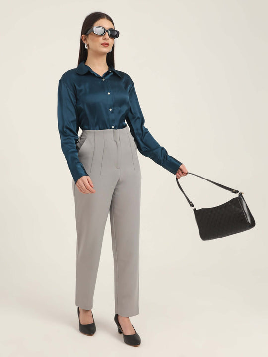 Women'S Luxury Banana Crepe Carbon Skin Fit With Multi Pleated Trouser