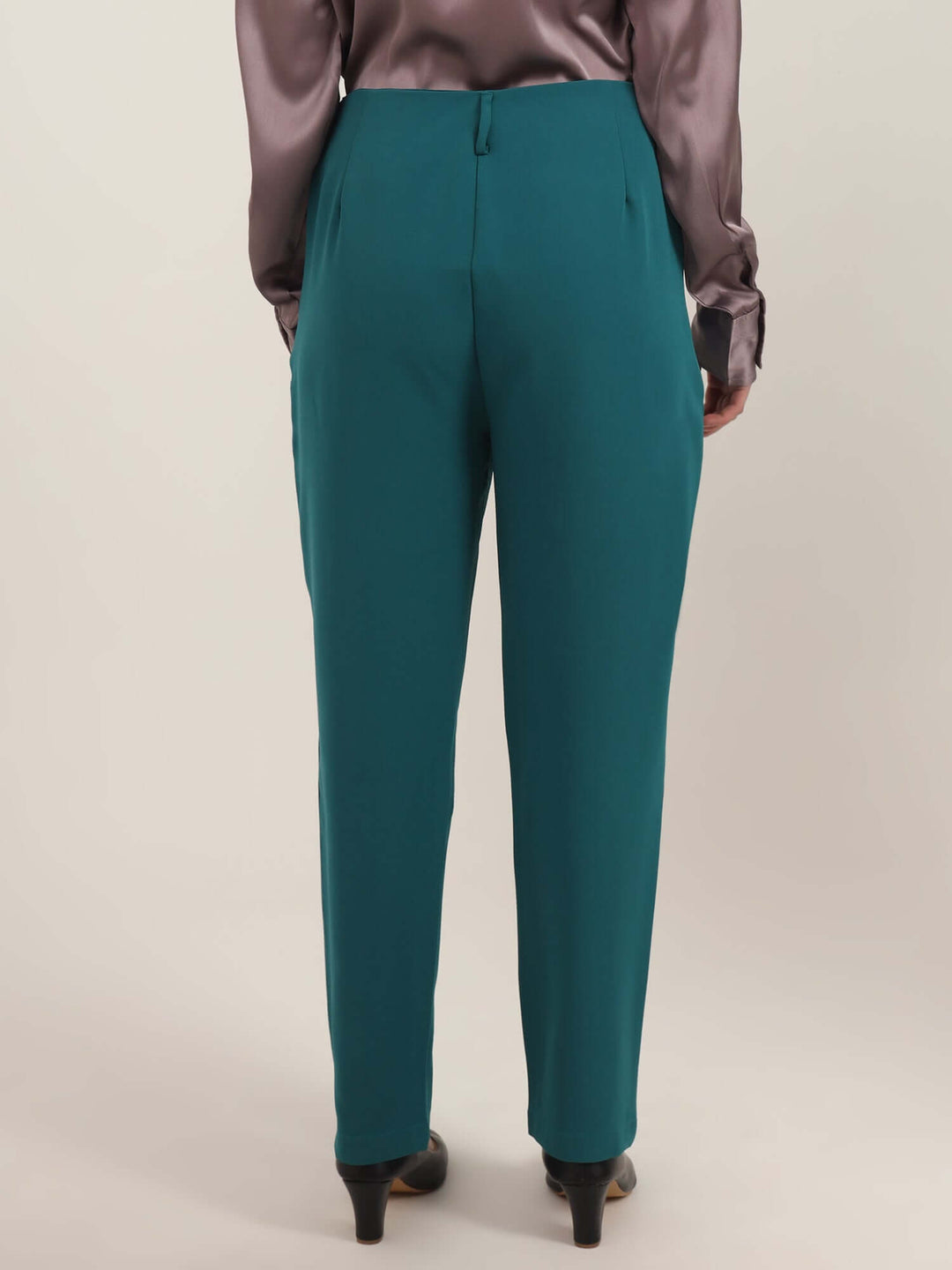 Women'S Luxury Banana Crepe Teal Skin Fit With Multi Pleated Trouser