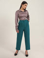 Women'S Luxury Banana Crepe Teal Skin Fit With Multi Pleated Trouser