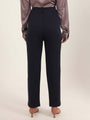 Women'S Luxury Banana Crepe Navy Skin Fit With Multi Pleated Trouser