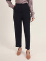 Women'S Luxury Banana Crepe Navy Skin Fit With Multi Pleated Trouser