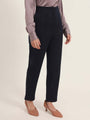 Women'S Luxury Banana Crepe Navy Skin Fit With Multi Pleated Trouser