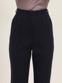 Women'S Luxury Banana Crepe Navy Skin Fit With Multi Pleated Trouser