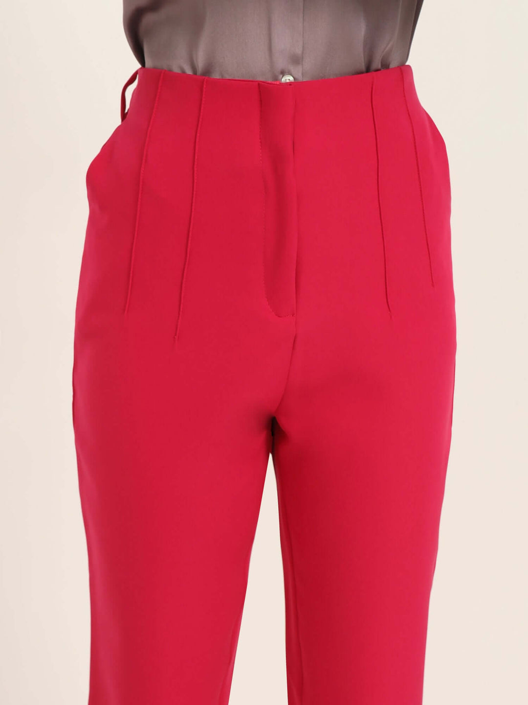 Women'S Luxury Banana Crepe Hibiscus Skin Fit With Multi Pleated Trouser