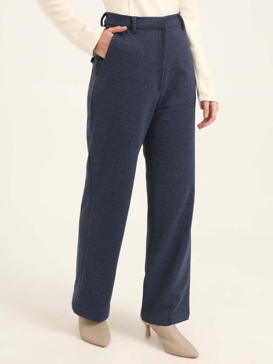 Women'S Premium Indigo Knit Straight Fit With Flap Pocket Trouser