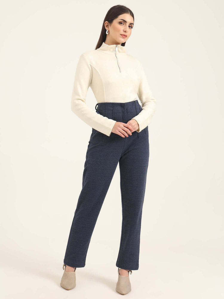 Women'S Premium Indigo Knit Multi Pleated Trouser