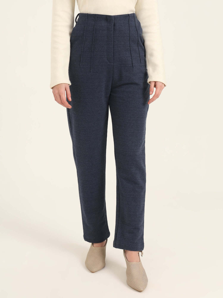 Women'S Premium Indigo Knit Multi Pleated Trouser