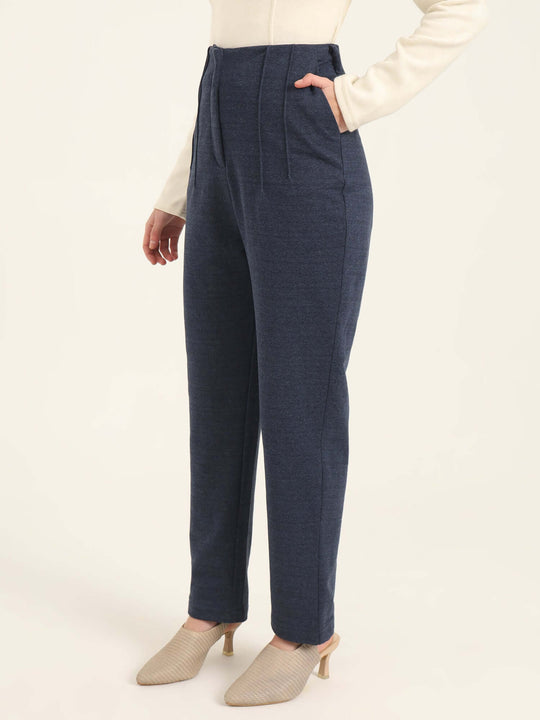 Women'S Premium Indigo Knit Multi Pleated Trouser