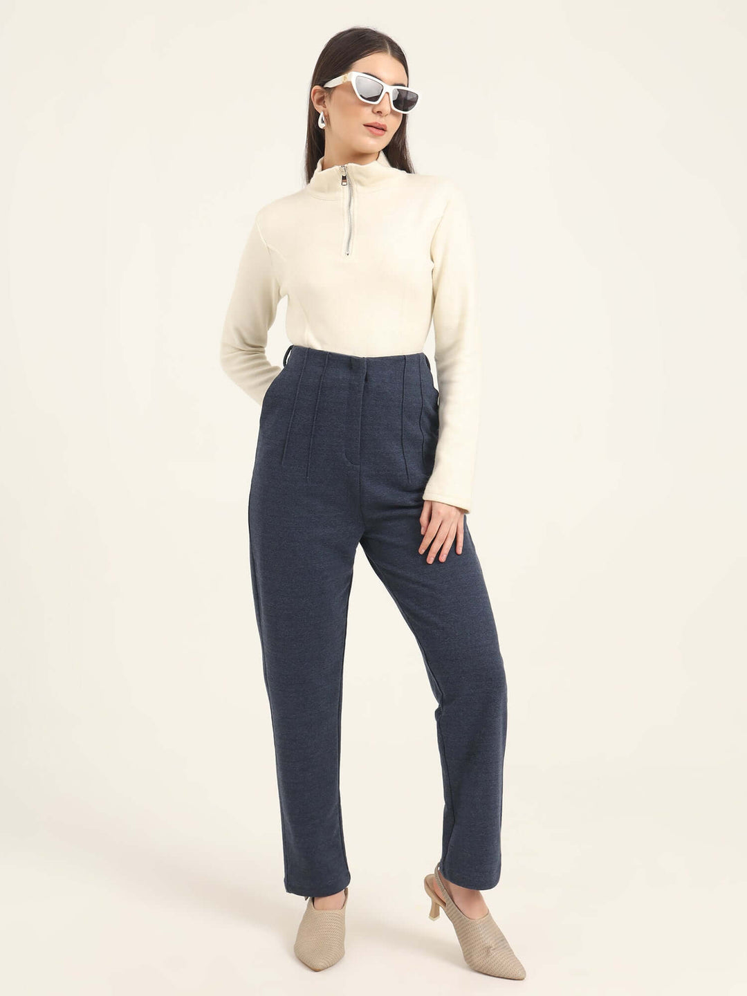 Women'S Premium Indigo Knit Multi Pleated Trouser