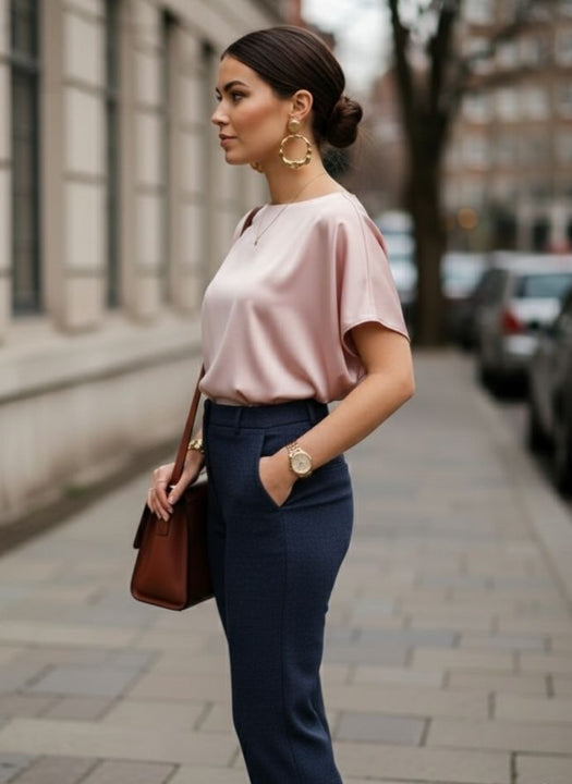 Elegant Blush Pink European Satin Top
